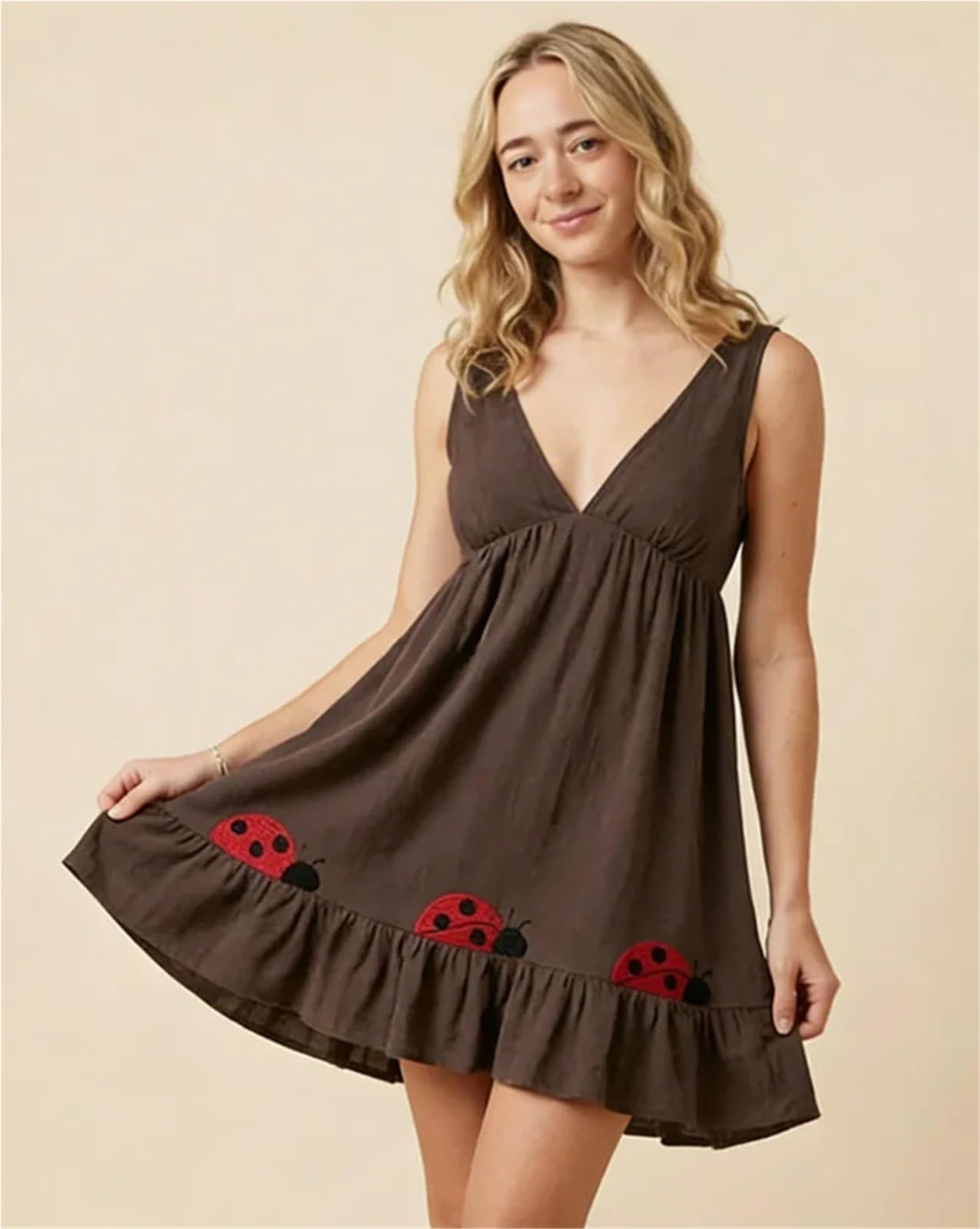 Vestido elegante sin tirantes con escote en V profundo y corte entallado | Ropa informal de verano de fibra de poliéster de cintura alta a la moda for mujer