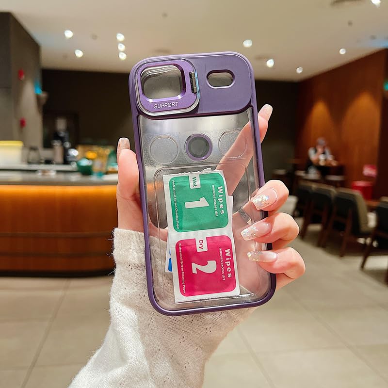 Image of Clear Case for iPhone Air | Metal Lens Protector & 180 Rotating Bracket | Shockproof Transparent Hard Back Cover with Soft TPU Frame - Purple