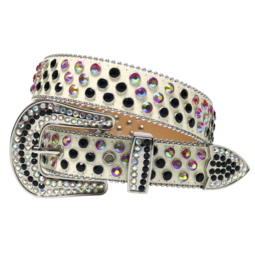 Women Mens Western Diamond Pu Leather Belts Strap Diamond Studded Belt Beige Colorful 38 waist28-29inch