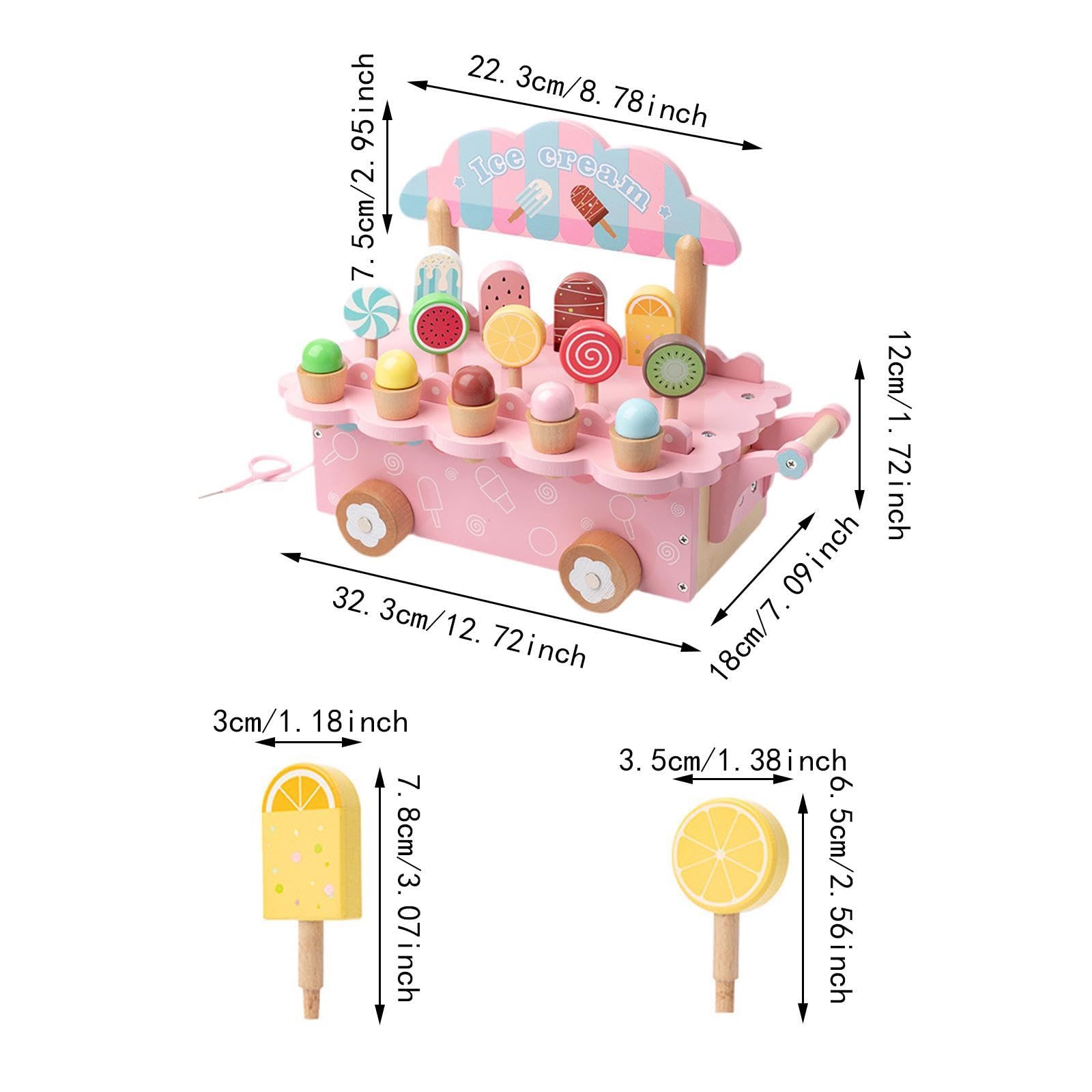 Set di Giocattoli in Legno a Forma di Gelato per Giochi di Ruolo in Cucina, Set Educativo in Legno con Cibo Giocattolo per Bambini dai 3 agli 8 Anni, Rosa