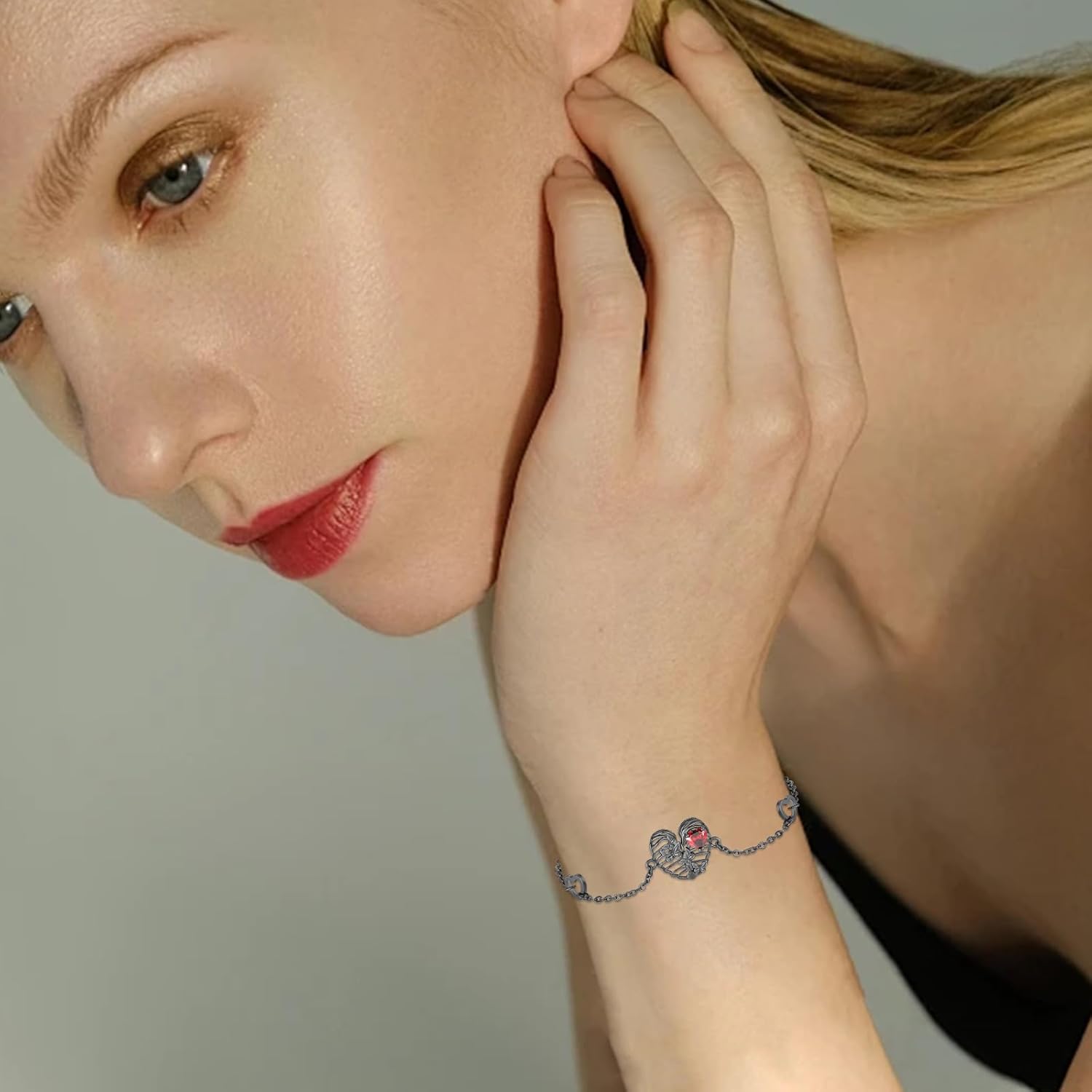 Cuoka Heart Skeleton Rib Cage Bracelet for Women 925 Sterling Silver Butterfly Skull Rib Bracelet Gothic Bracelets Skull Jewelry Gifts for Women on Birthday Mother's Day Anniversary Christmas - Image 6