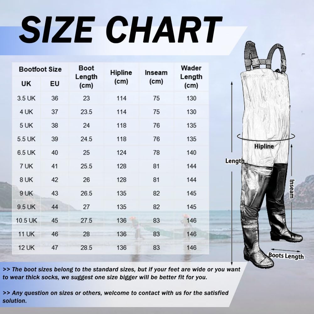 ENEN Waders Peche Homme Femme 36-46, Cuissarde de Peche Grande Taille, Nylon Composite PVC Pantalon de Bassin avec Bottes en Caoutchouc Antidérapant pour Les Travaux sous-Marins