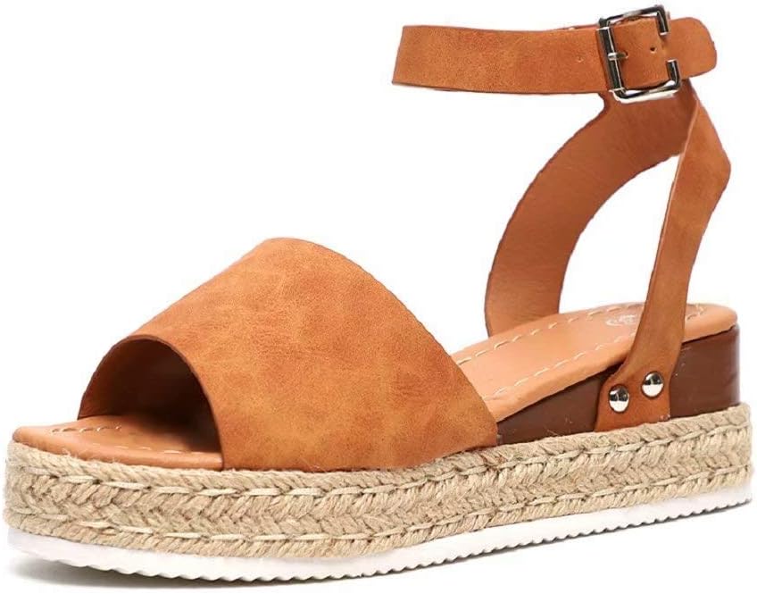 FIRENGOLI Sara Love Womens Wedges Sandal Open Toe Ankle Strap Trendy Espadrille Platform Sandals Flats