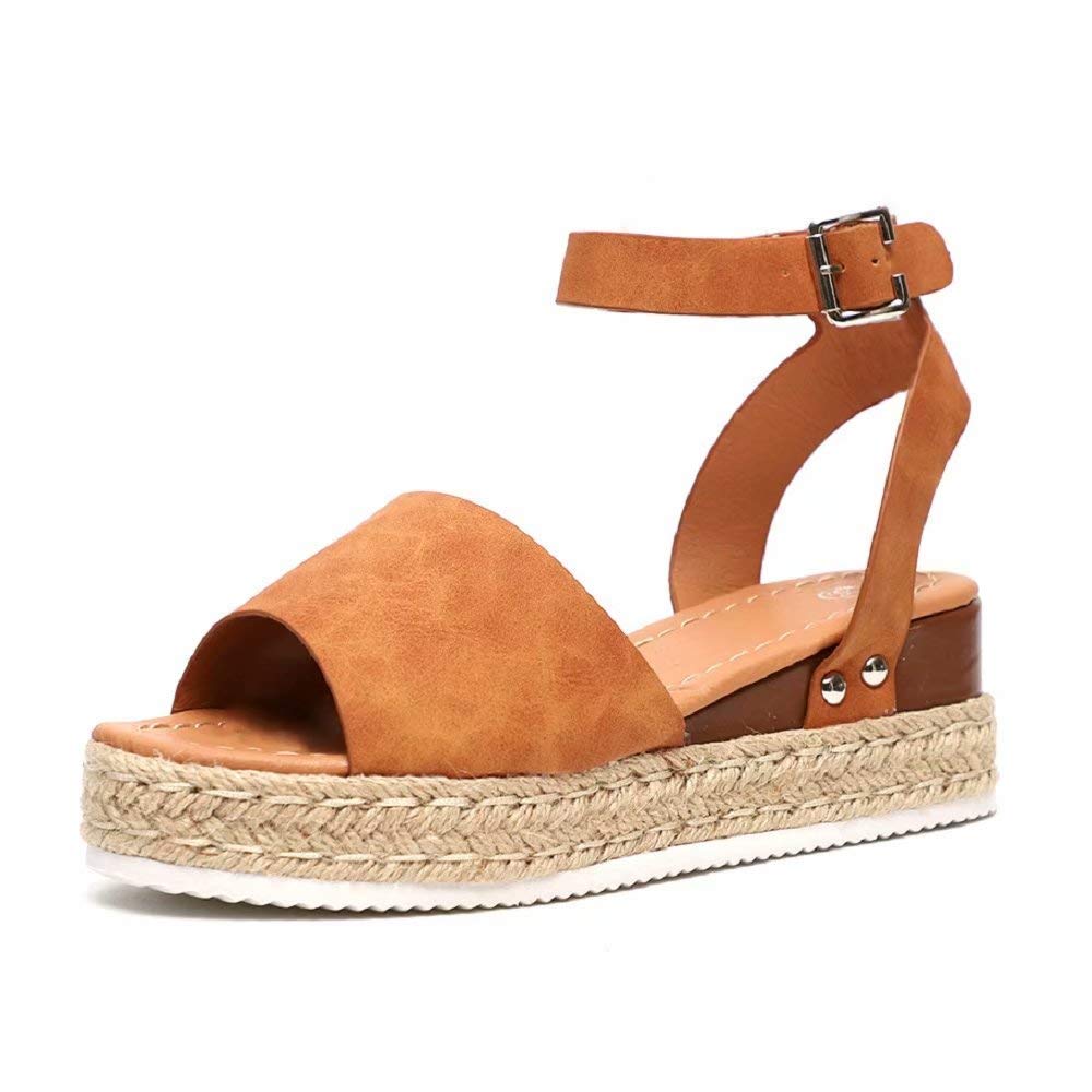 FIRENGOLI Sara Love Womens Wedges Sandal Open Toe Ankle Strap Trendy Espadrille Platform Sandals Flats