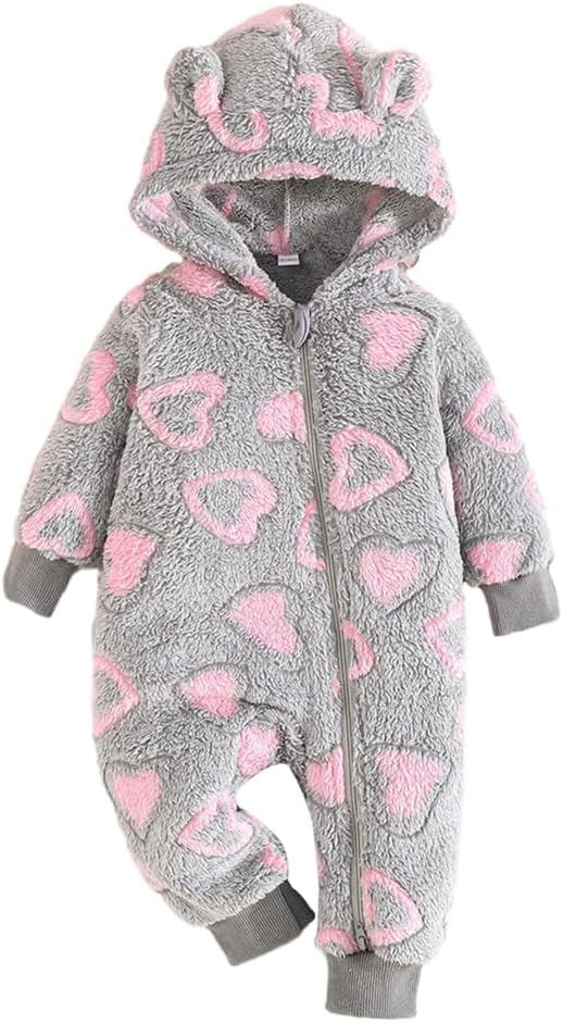Newborn Baby Jumpsuit Bear Ear Hooded Fleece Rompers Long Sleeve Snowsuit Winter Warm Outwear Outfits