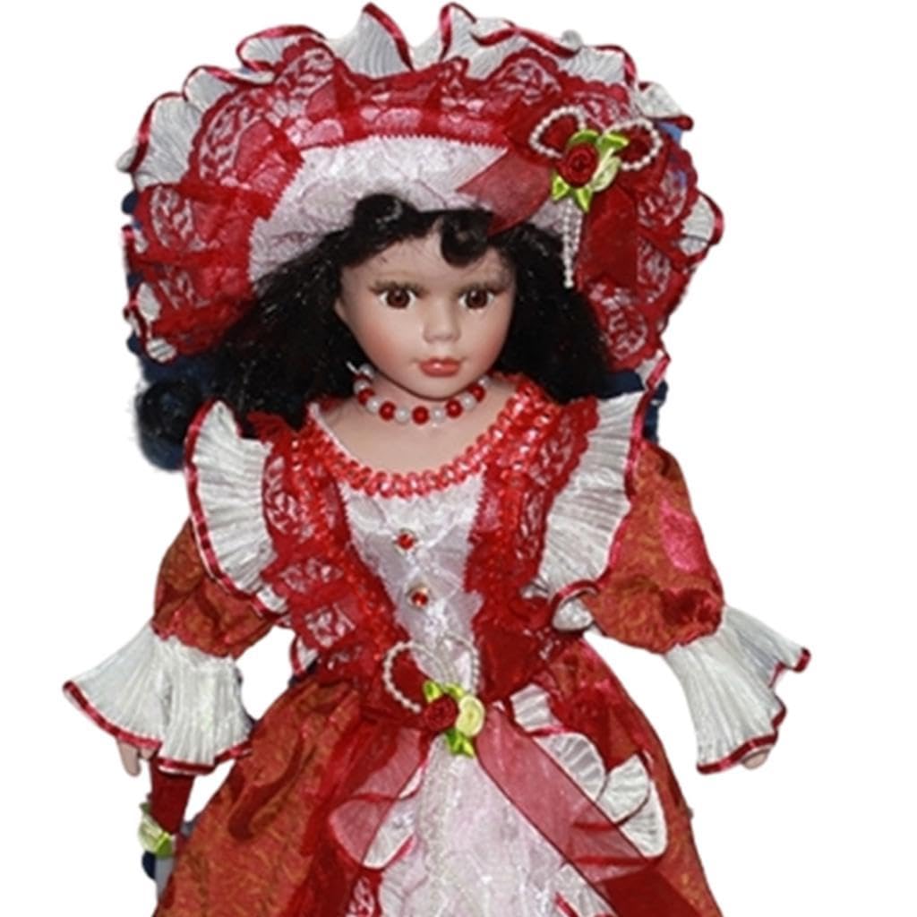 Elegante Bambola Porcellana Donna Miniatura Ceramica Modello Vestito Ornamentale Ragazza Adatta per Collezione Casa Compleanno, Rosso