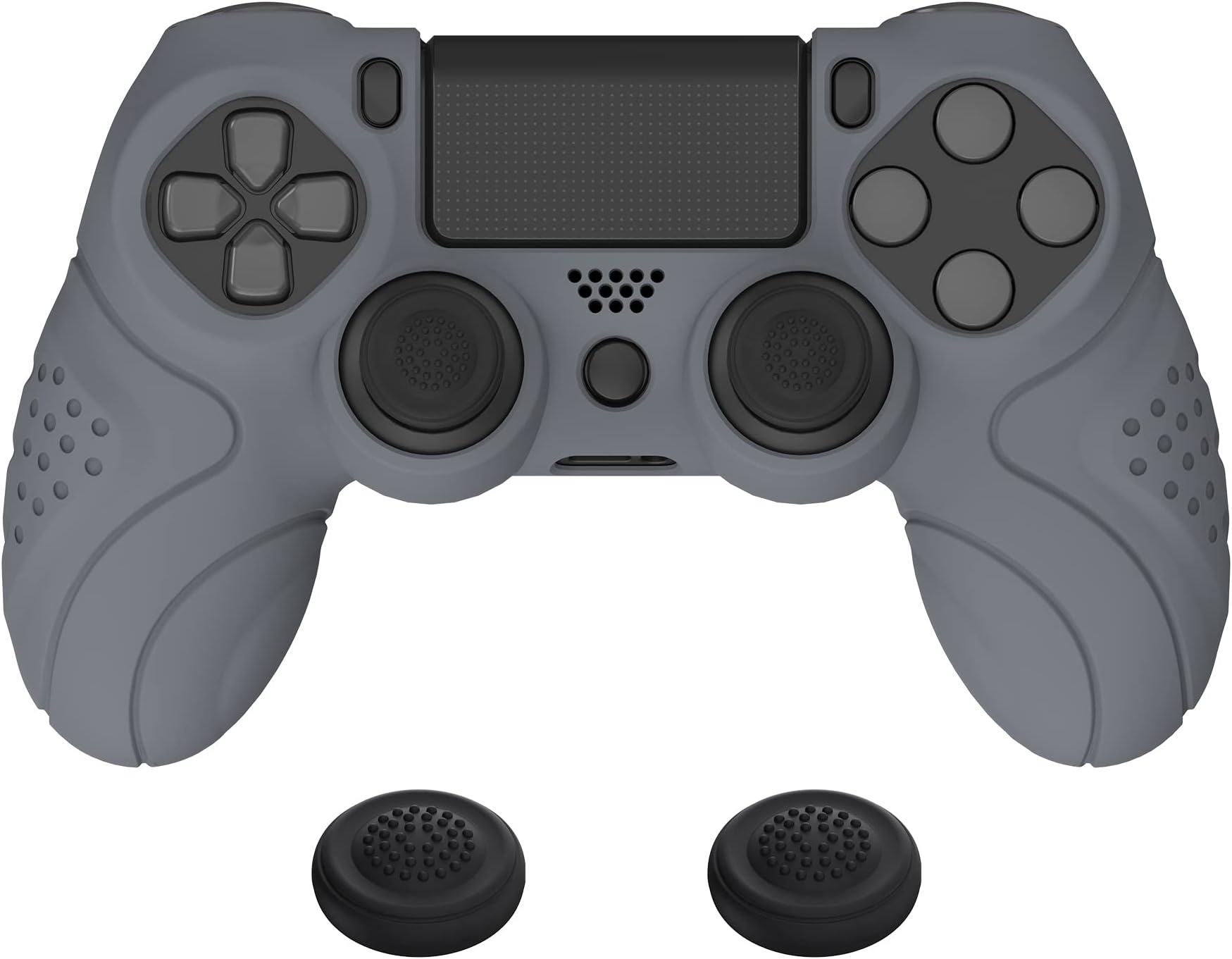 PlayVital Guardian Edition Gray Ergonomic Soft Anti-Slip Controller Silicone Case Cover for ps4, Rubber Protector Skin with Joystick Caps for ps4 Slim/Pro Controller