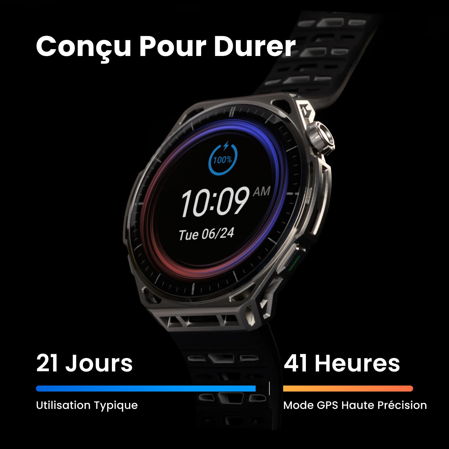 Amazfit Balance 3 Montre connectée GPS 48 mm, écran AMOLED 1,5" avec Verre Saphir, NFC, Batterie 21 Jours, Lampe Torche, 64 Go Stockage, Cartes, HYROX, pour Android et iPhone, Acier Inoxydable