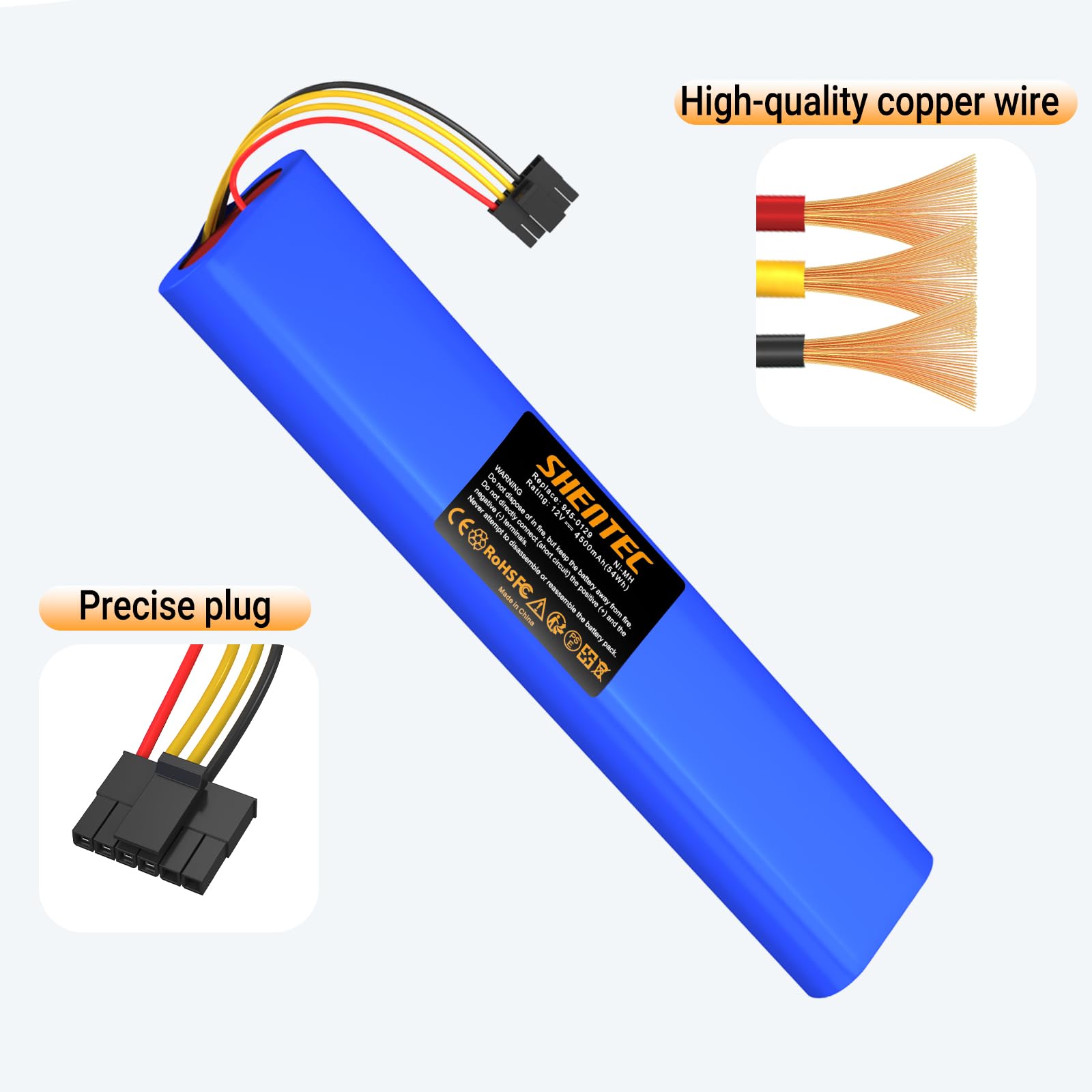 Shentec Batterie Ni-Mh 4,5 Ah 12 V compatible avec aspirateur robot Neato Botvac Series 70e 75 80 85 et Botvac D Series D75 D80 D85 robot aspirateur 945-0174 945-0129 (non compatible avec Neato D3 D5