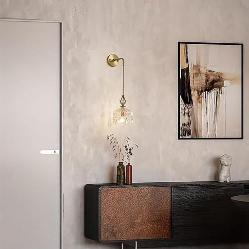 Miniatura 2 de Aplique de pared de cristal dorado con interruptor E14 moderno lámpara de pared de cristal ajustable en altura ajustable para dormitorio, mesita de