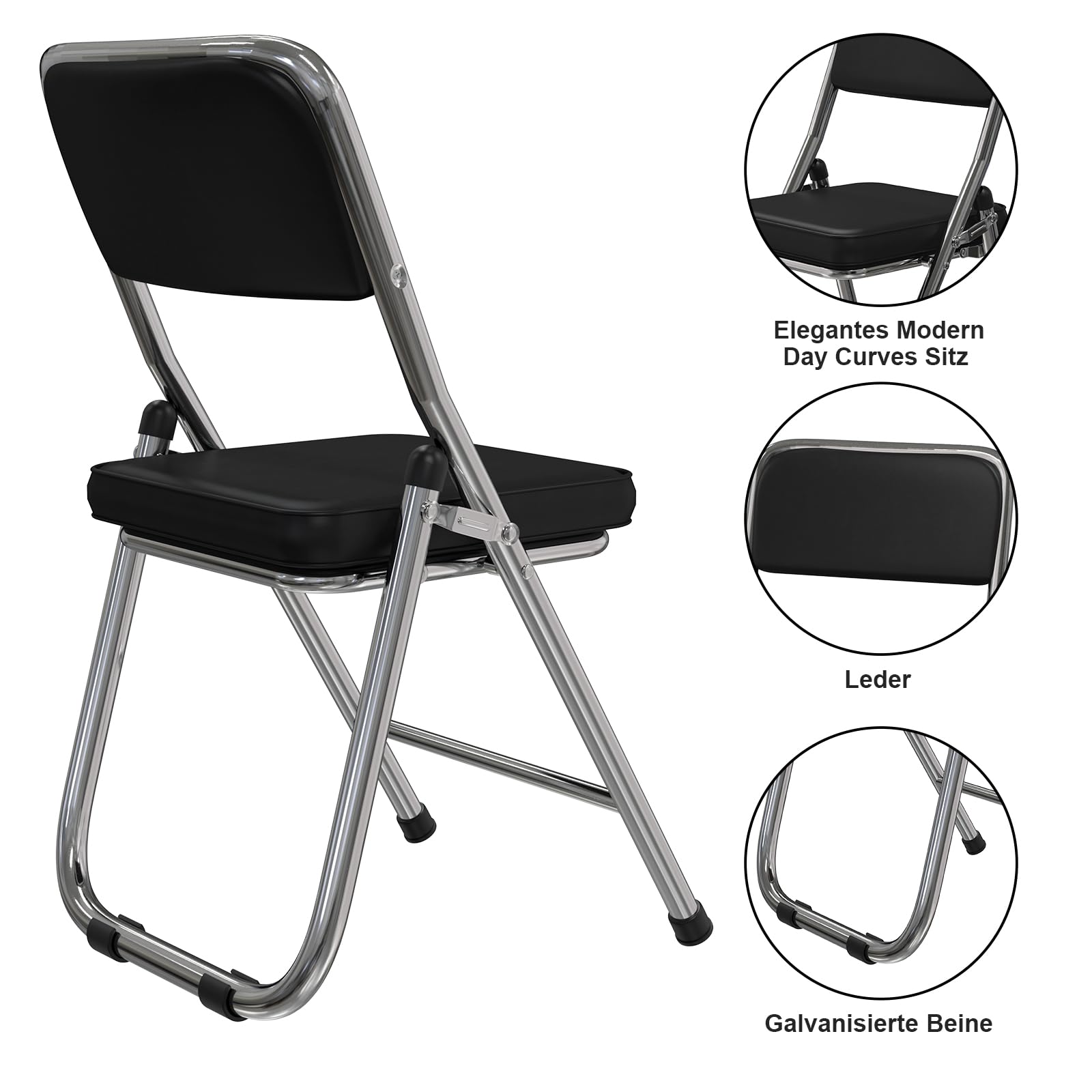 PIPIPOXER Konferenzstuhl klappbar,1er Set Essstühle Klappstühle Klappstühle aus kuschelig PU Leder und Stahlrahmen,Stabiler Klappstuhl Furniture mit für Gäste im Freien Schwarz 45x46x82cm