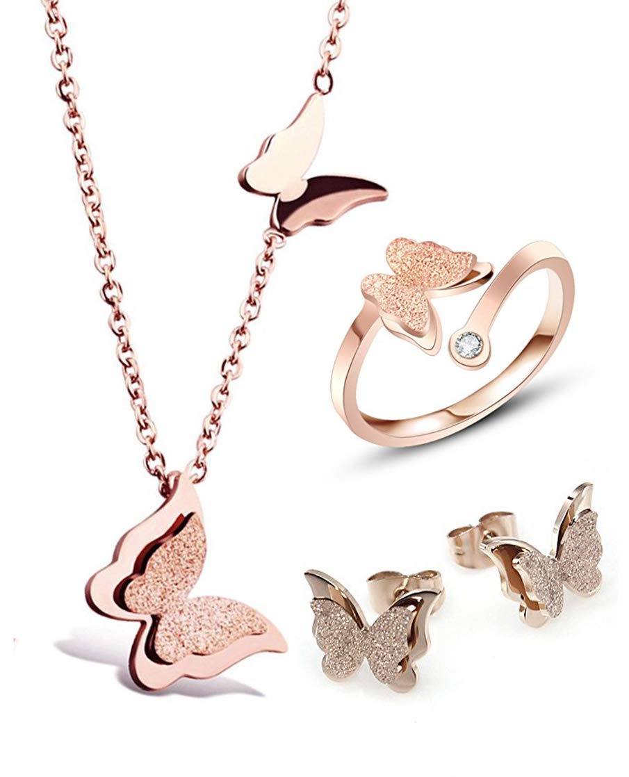 YouBella Jewellery Stylish 18k Rose Gold Plated Butterfly Necklace Jewellery for Women and Girls (Pendant, Earring and Ring) (B08KJJVRMM) Amazon Price History, Amazon Price Tracker
