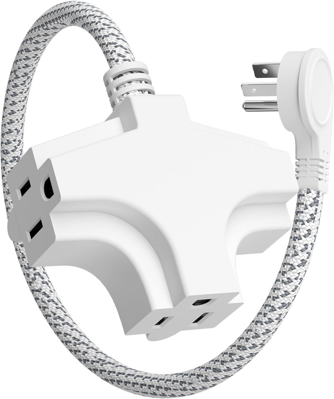 K Kasonic 3 Outlet Extension Cord, 6 Feet Flat Plug Extension Cord, 16/3 SJTW 3-Wire Grounded, 13 Amp 125 V 1625 Watts, Braided Power Cord with Multi-Outlet for Indoor Use, ETL Listed