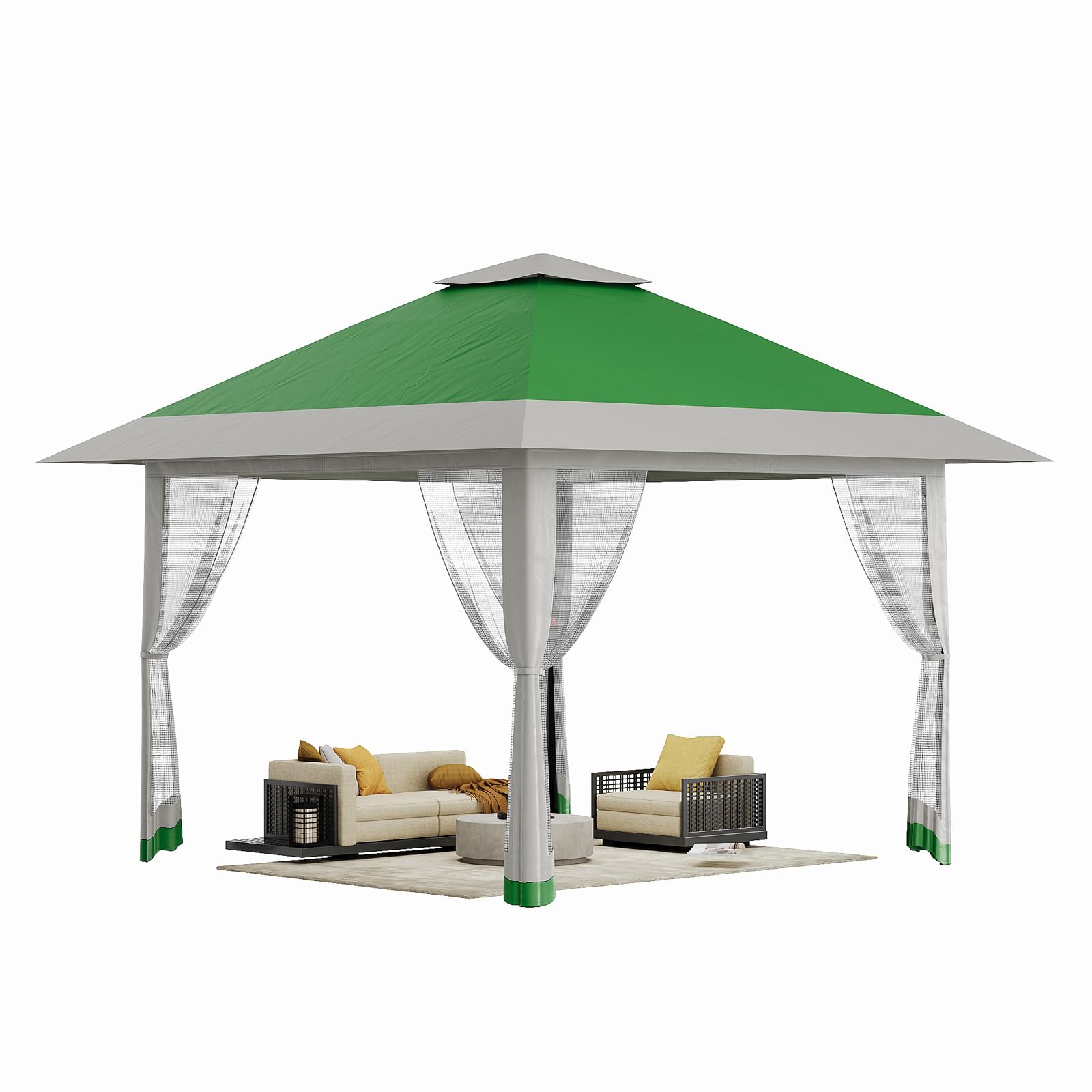 FairyLee 13x13 FT Pop Up Gazebo with Mosquito Netting, Double Vented Cantilevered Canopy, UPF 50+ Water Resistant, Heavy Duty Steel Frame, Adjustable Shelter for Patio Garden Party – Olive Green
