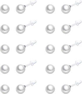 10 Pairs Faux Pearl Plastic Stud Earrings for Sensitive Ears 4-10mm White Colorful Pearl Stud Earrings for Women Girls Silicone Post Stud Earrings Earrings Set