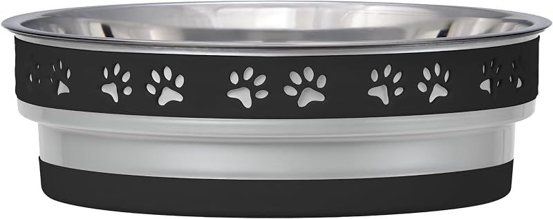 Tigela para Cães e Gatos Loving Pets Corsa em Aço Inoxidável com Base de Borracha Stealth Black, Média