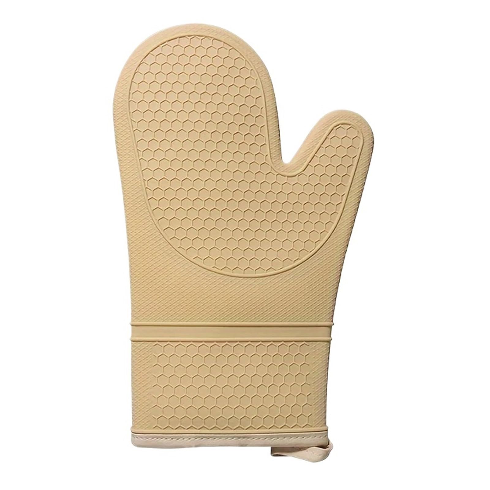 Juego de Manoplas Horno Silicona Resistentes al Calor con Forro algodón Suave, Guantes Gruesos Largos y Flexibles, manopla Cocina(Apricot 2PCS)