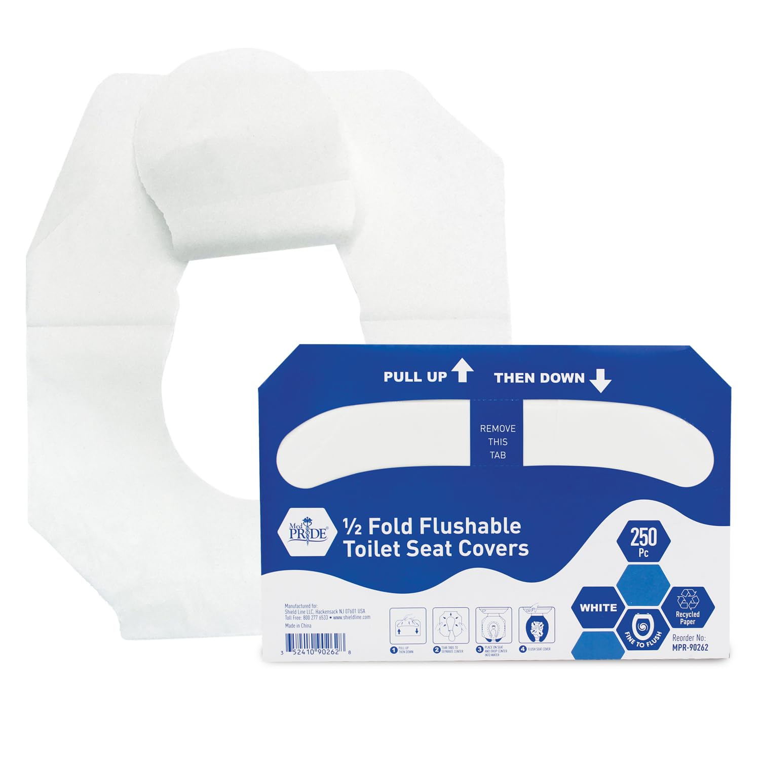 MED PRIDE Eco-Friendly Bathroom Protector Sheets - Septic Safe-Disposable Toilet Seat Covers [Pack of 250] - Flushable Toilet Seat Covers For Travel &