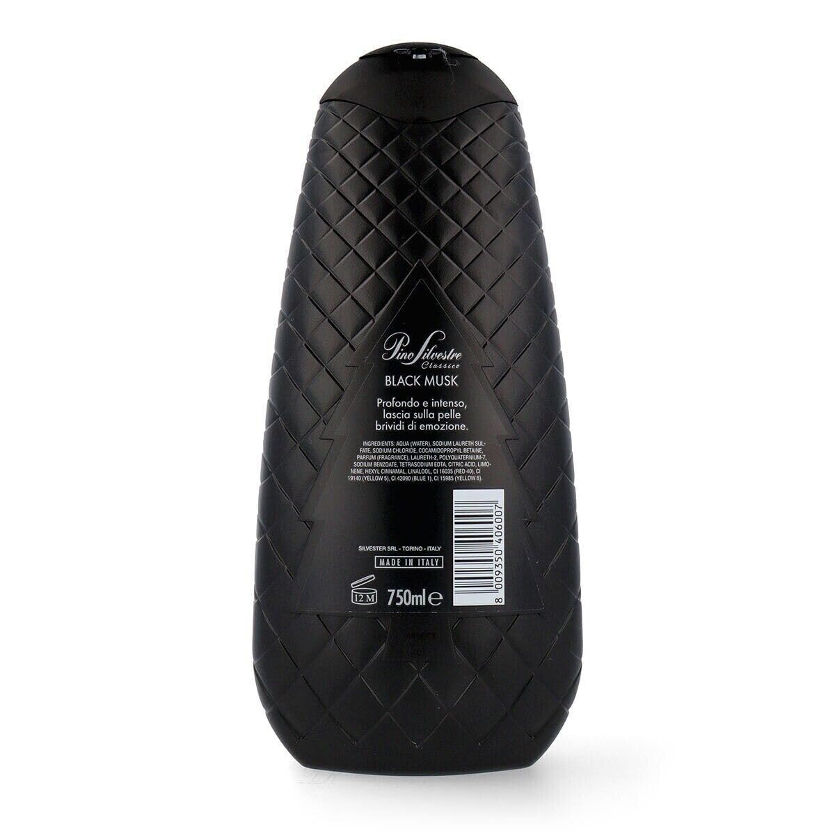 Pino Silvestre Bath Foam Bagnoschiuma Classico Black Musk - Gel de ducha (12 unidades, 750 ml, incluye 1 paquete de polvo de talco FELCE AZZURRA), bolsa de 100 g