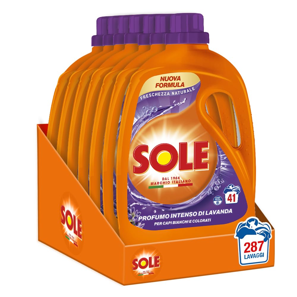 Sole Detersivo Lavatrice Lavanda Freschezza Naturale 287 Lavaggi, (7x41), Formula igienizzante, Detersivo Lavatrice Liquido Lavanda, rimuove le macchie a basse temperature