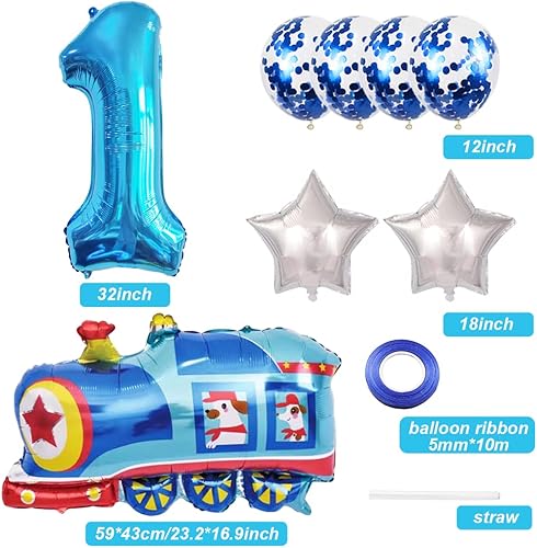 Miniatura 2 de Globos de tren de cumpleaños del primer tren, decoración de primer cumpleaños, globo gigante de papel de aluminio, globo de Mylar número 1 para