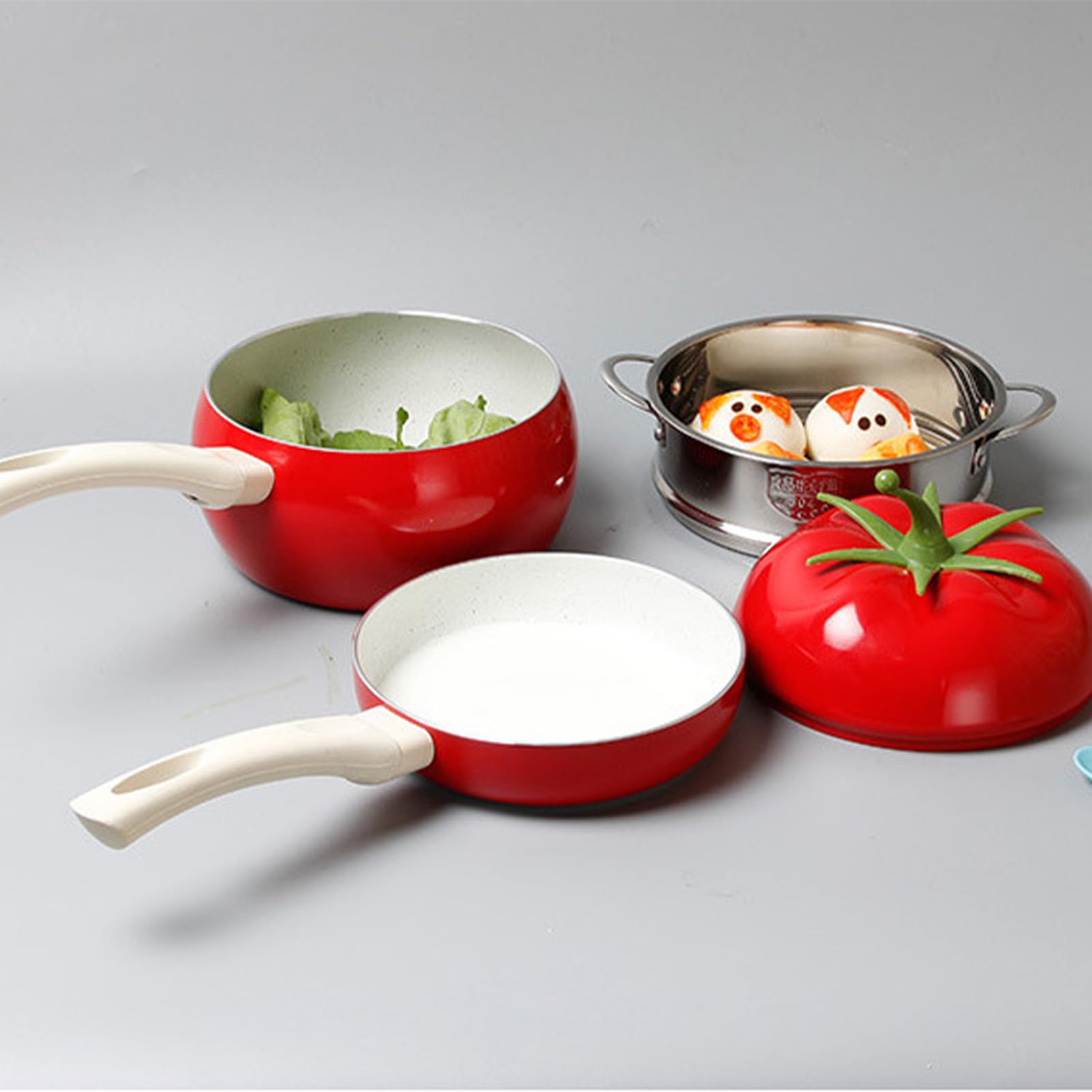 Creative Antihaft Milchtopf, Tomatenförmiger Butterwärmer, Babynahrung Supplement Pan Perfekt zum Kochen von Eiern, Erwärmen von Milch, Mini Edelstahl Milchtopf für Induktion, Gas und Elektroherd