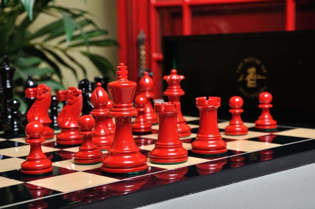 The House of Staunton The Grandmaster Regal Series Chess Set, Box, & Board Combination - Black and Red Lacquered