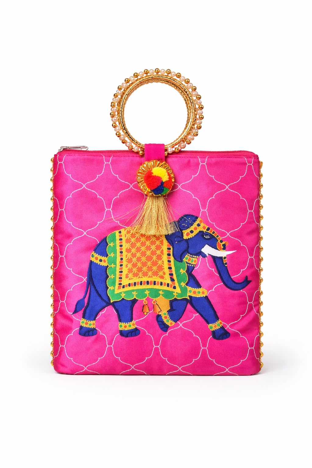 Ethnic Bag with Handle for Women – Festive Pichhwai (Elephant) Print Embroidered Pouch | Return Gift for Wedding, Haldi, Diwali, Mehendi & Bridal Gifting-picture-28