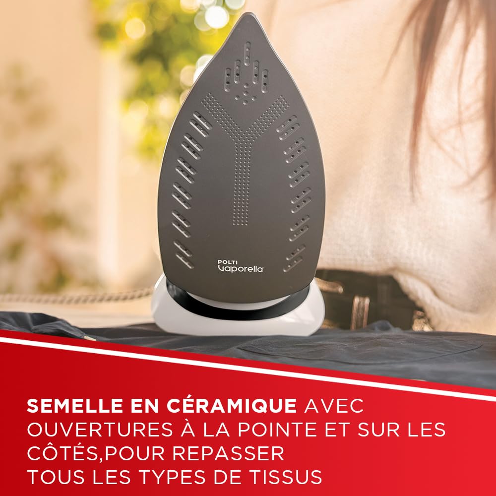 Polti Vaporella Quick Q080, Fer à Repasser Vapeur avec Semelle Revêtue en Céramique, Puissance Max 2600 W, Jet de Vapeur 180 g, Réservoir 300 ml, Noir et Blanc