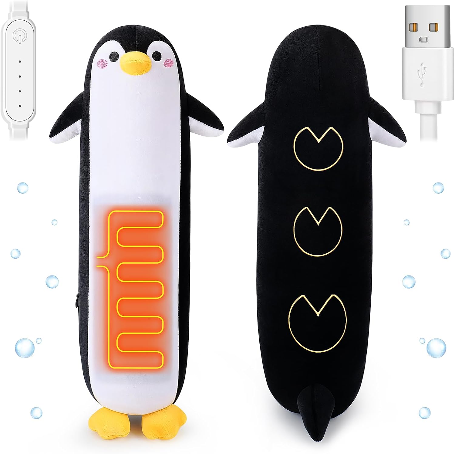 Heating Pad for Period Cramps and Menstrual Pain Relief,USB Portable Electric Heating Pad,20” Penguin Plush Heating Pads Stuffed Animal,Soft Kawaii Plushies for Women Mom Gifts Black Penguin Heating Pad