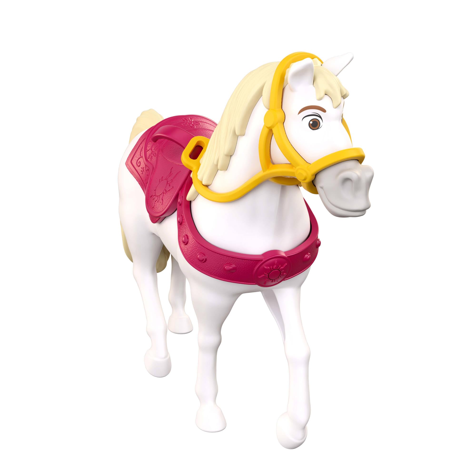 Mattel Disney Princess Księżniczka Disneya Roszpunka Zestaw 4-pak, 3 małe lalki – Roszpunka, Flynn Rajtar, Matka Gertruda oraz figurka koń Maksimus z siodłem, zabawki dla dzieci 3+, JHG85