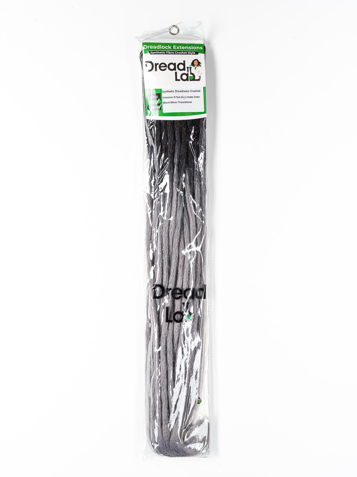DreadLab - Double Ended Synthetic Dreadlocks (Pack of 10) Crochet Extensions (Black Silver Transitional Crochet) - Image 2