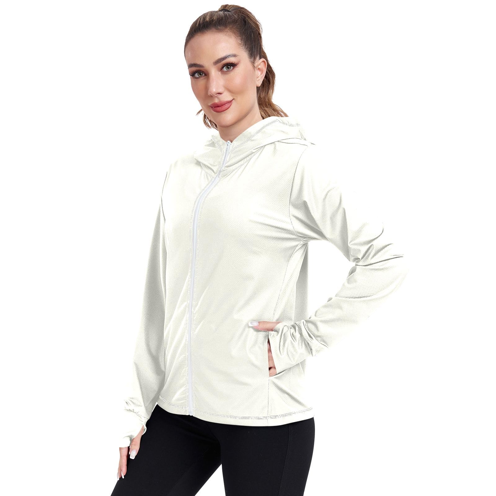 Mimosa Sweat à capuche UPF pour femme Protection solaire Fermeture éclair intégrale Manches longues Sweat à capuche zippé sur le devant Rashguard