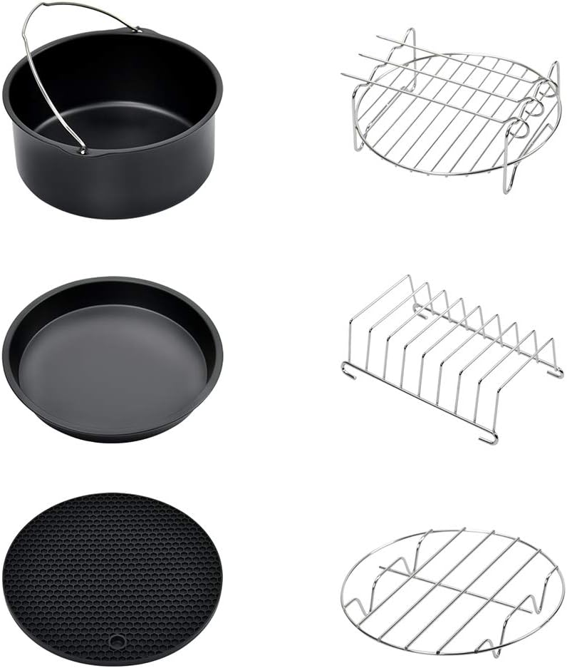 7 Inch Air Fryer Accessories with Recipe Cookbook, Phillips Air Fryer Accessories and Gowise Air Fryer Accessories Fit all 3.2QT - 5.8QT, Set of 6 (Black)