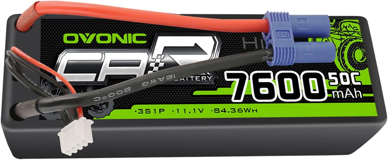 OVONIC 3s Lipo Battery 11.1V 7600mAh 50C(MAX 100C) RC Lipo Batteries Hard Case EC5 Plug Compatible with 1/8 1/10 Scale Vehicles RC Car Trucks Truggy Boats