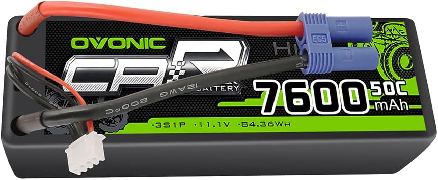 OVONIC 3s Lipo Battery 11.1V 7600mAh 50CMAX 100C RC Lipo Batteries Hard Case EC5 Plug Compatible with 1/8 1/10 Scale Vehicles RC Car Trucks Truggy Boats
