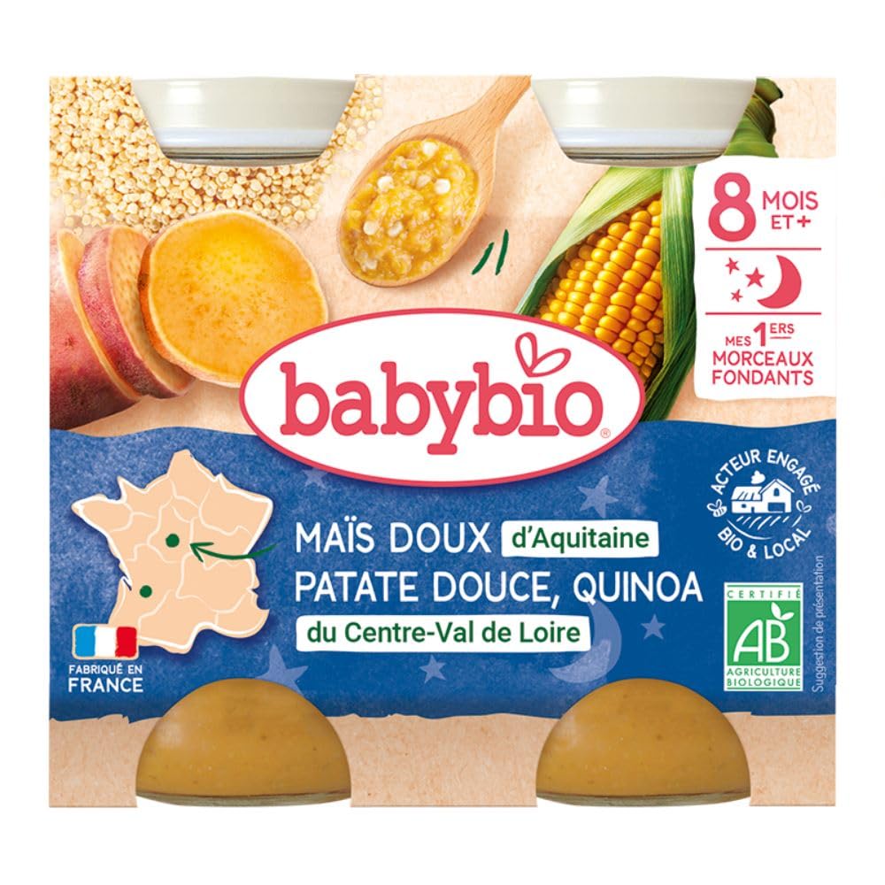 Babybio - Petits Pots - Maïs Patate douce Quinoa avec morceaux - BIO - 8+ mois - 2x200g - Lot de 6