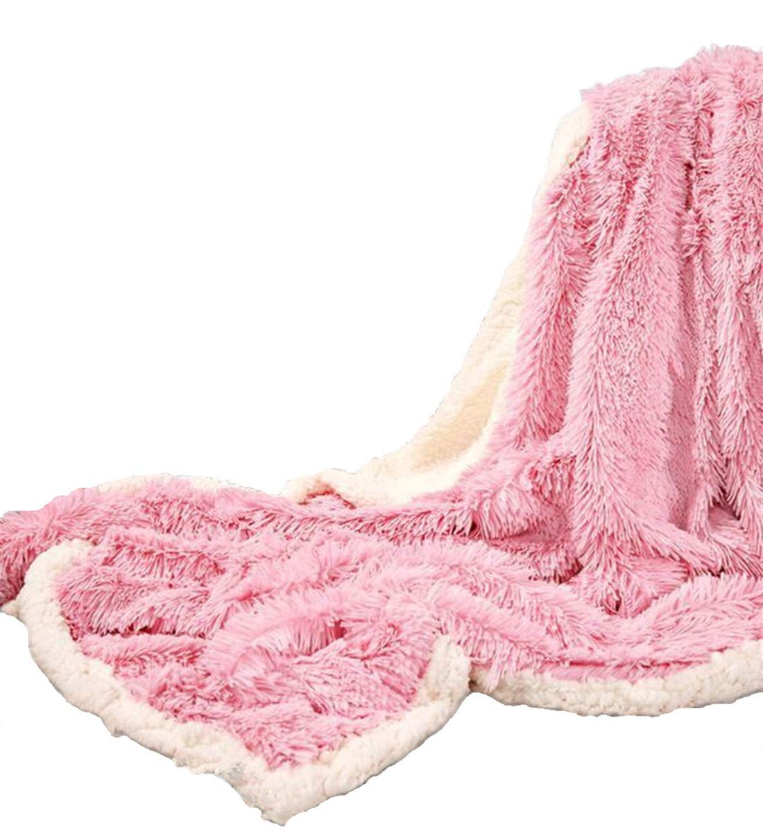 XinlanStyles PV Velvet Pink Fleece Double Blanket Plush Fluffy Blankets Throw (Pink, 130 * 160CM)