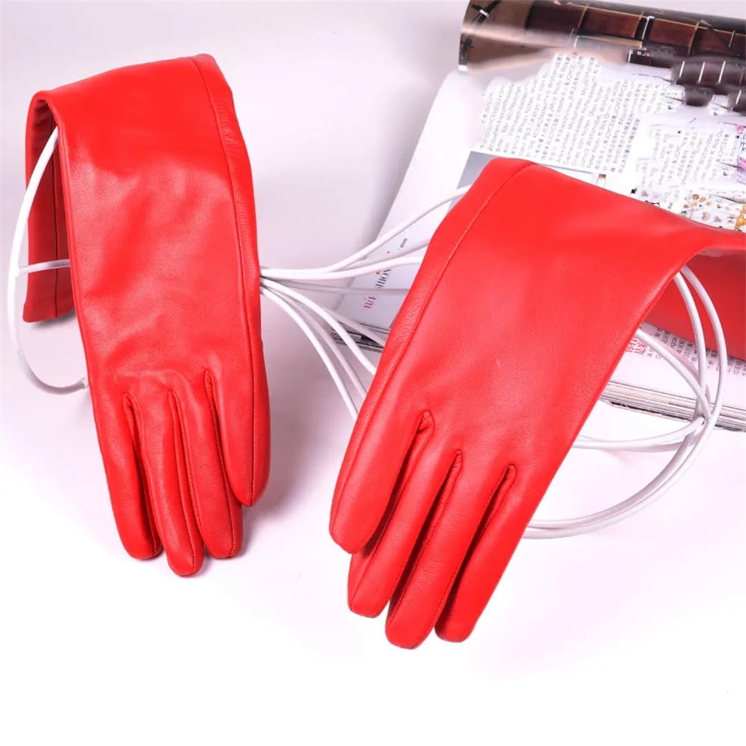 Guantes largos de piel de oveja para mujer, para fiesta, noche, boda, ópera