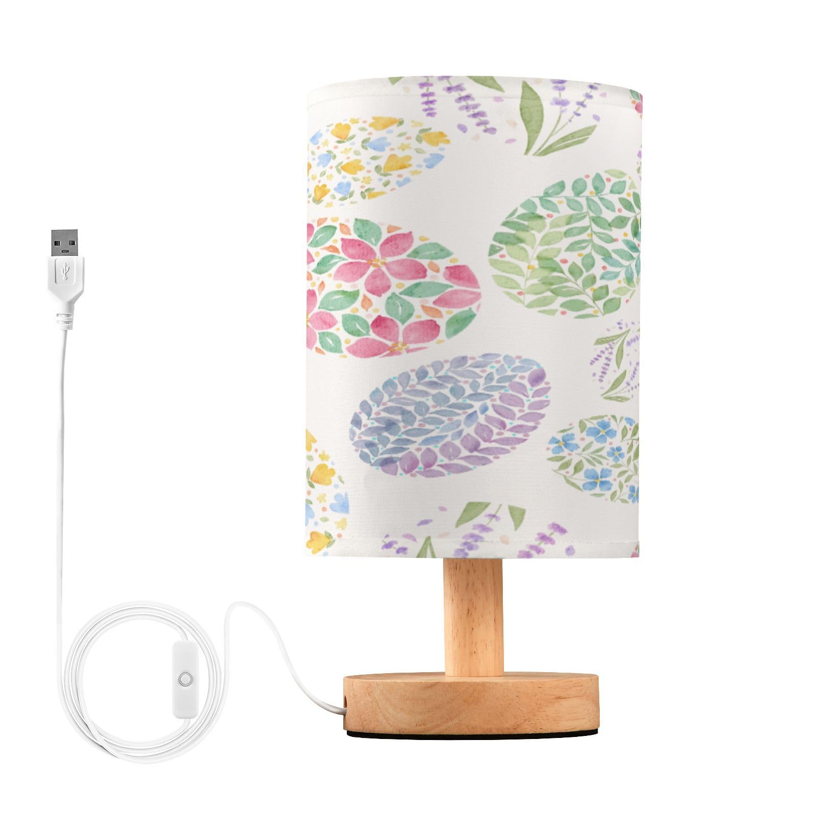 SDMKA Easter Eggs Pattern Bedside Table Lamp for Bedroom, Minimalist Nightstand Lamp with Round Fabric Shade for Living Room, Office, No Bulb Required
