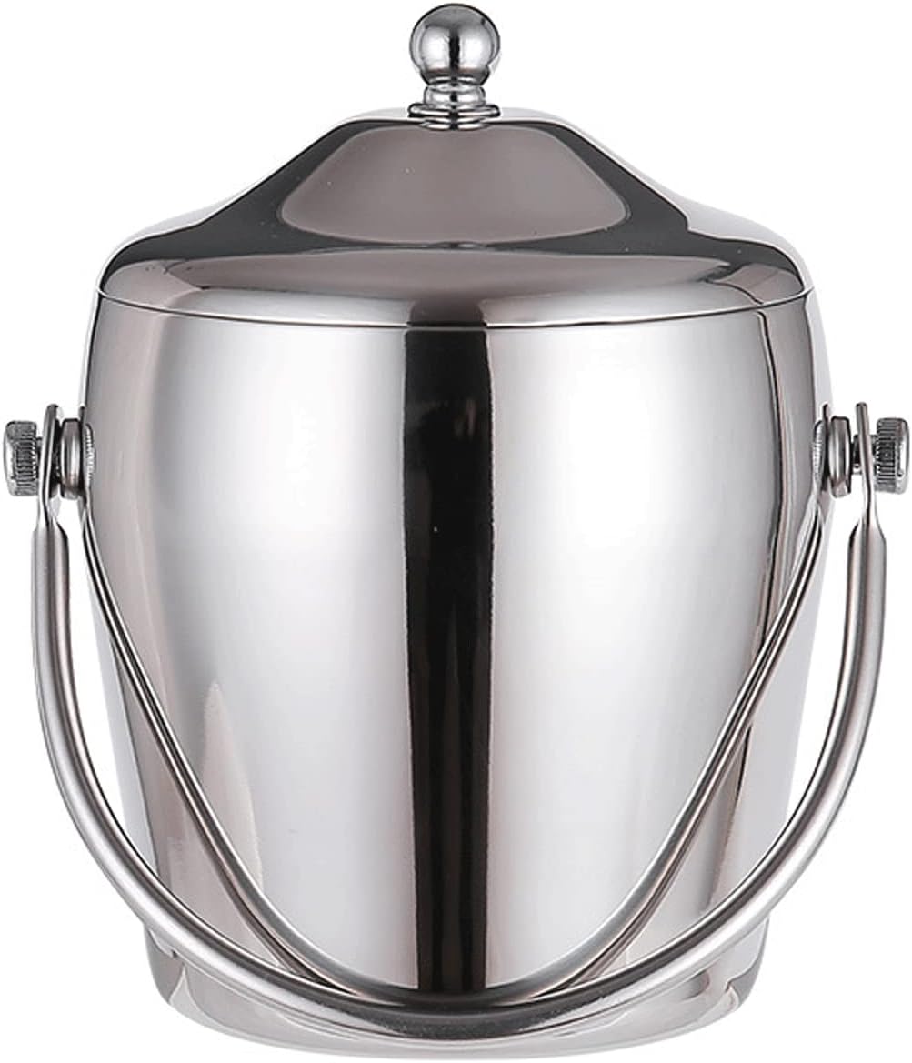 2 and 1.2 Liter Double-Wall Insulated Ice Bucke with Lid, Tongs, Scoop and Strainer for Cocktail Bar - Ice Buckets for Partie for The Home Bar Stainless Steel Bucket Wine Bucket