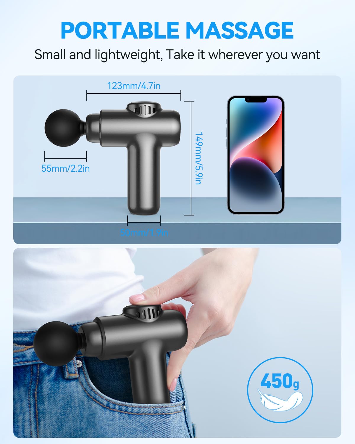 Mini Pistola De Masaje, Pistola De Masaje Tejido profundo Portátil De Mano Con 30 Velocidades, Pantalla Táctil LCD Para Aliviar Musculares