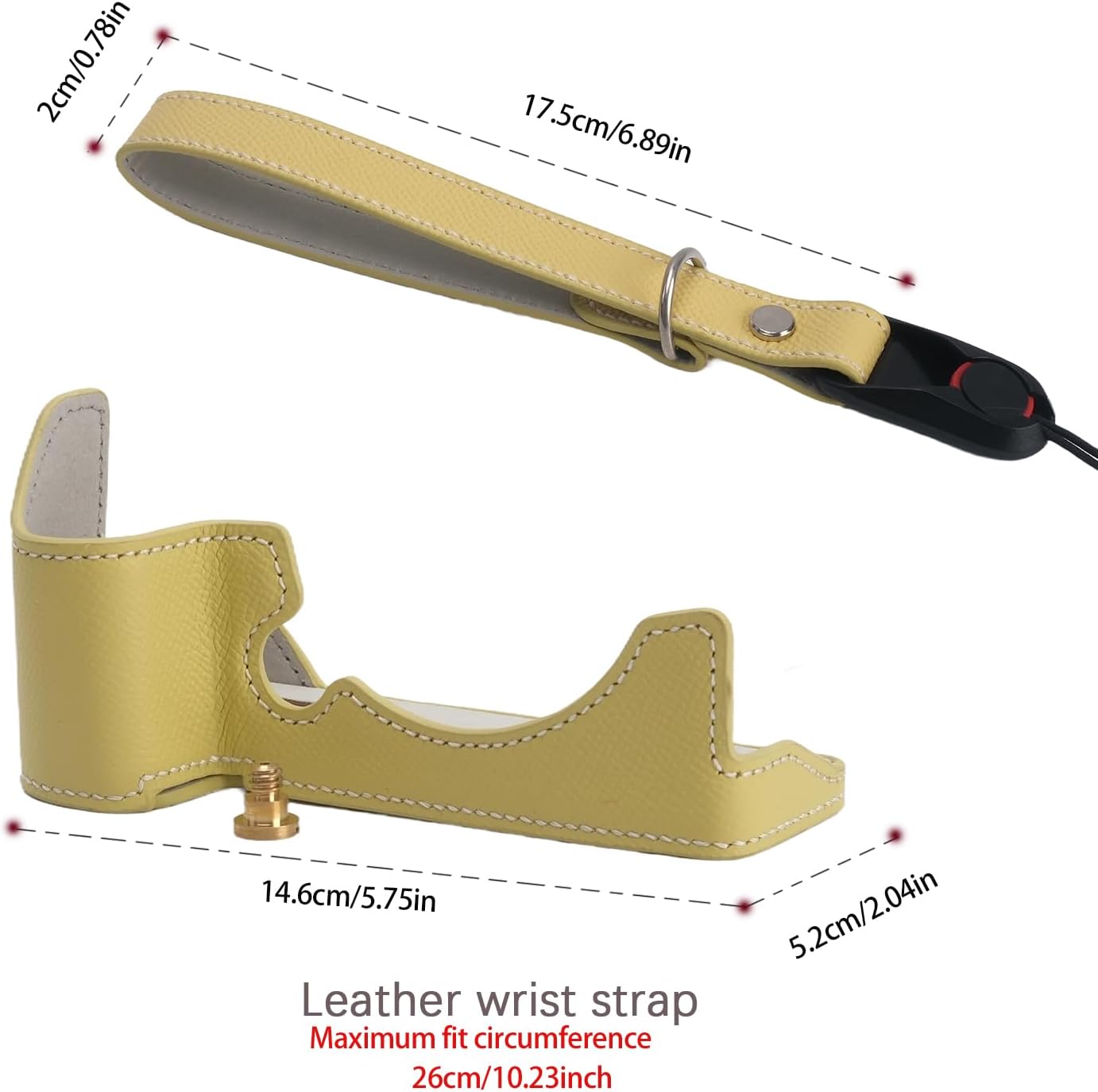 for Canon EOS R6/R6II Camera Case,Handmade Genuine Real Leather Half Camera Case Bag Cover for Canon EOS R6/R6II Camera Bottom Opening Version + Hand Strap (Yellow)