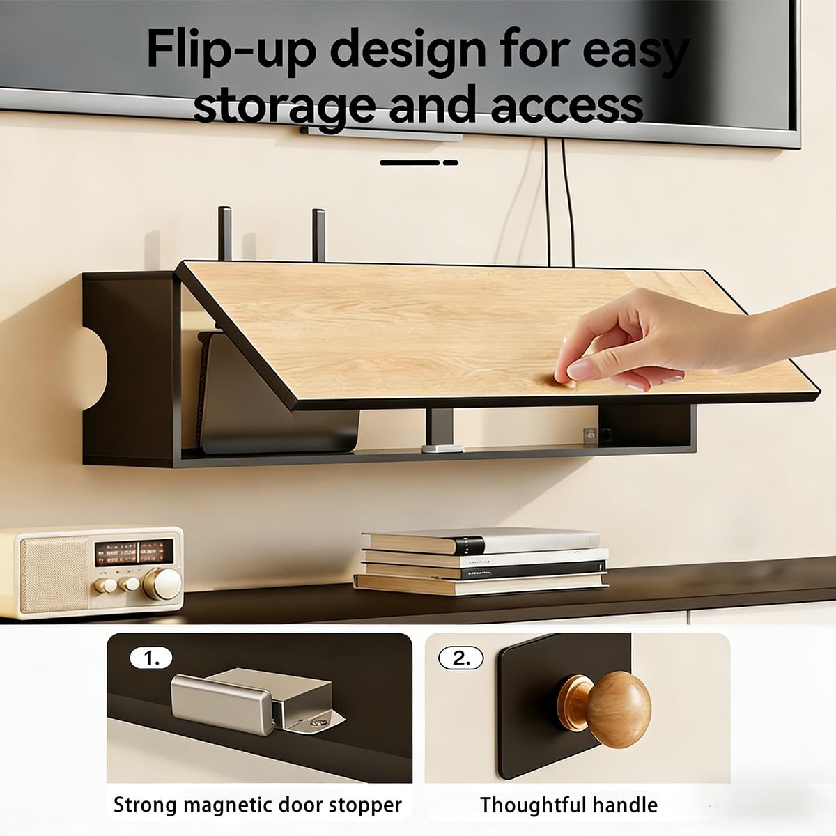 Porta Modem da Parete - Scatola Porta Router con Gestione Cavi e Segnale Compatibile per Router WiFi, Modem, Decoder TV, Decor Casa(B,50cm/19.7in)