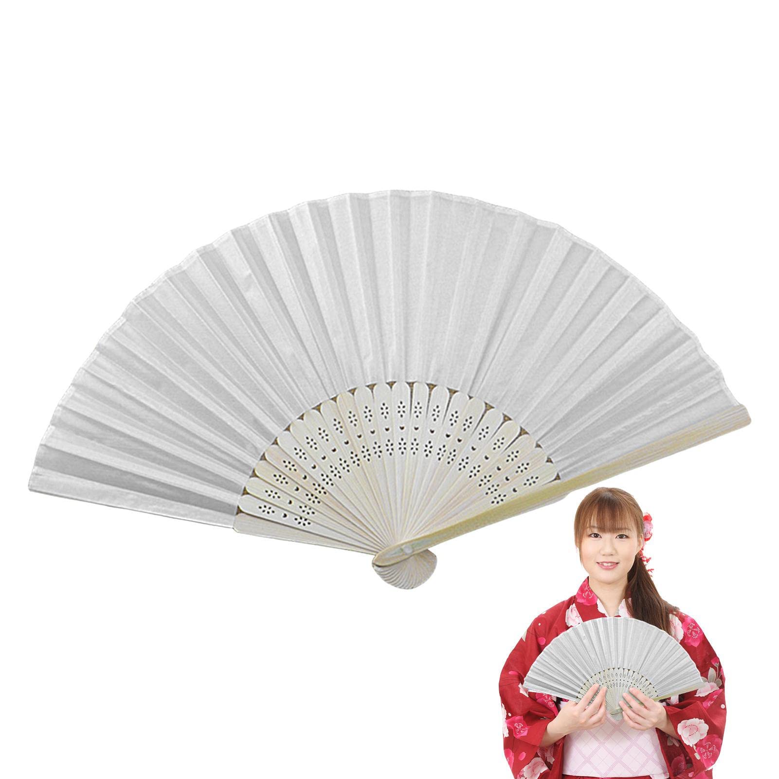 Rianpesn White Silk Hand Fans for Women - Pure White Pai Fan Blank Calligraphy Painting White Fan | Fans for Bridal Dancing Props Church Favors Decoration