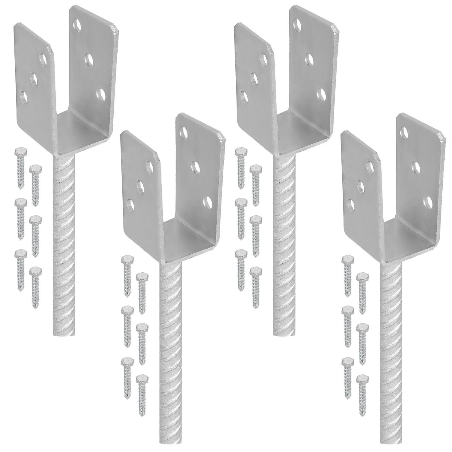 KOTARBAU® 4 pcs U Post Base - for Concrete - Galvanised Steel - 51 mm (2.01 Inches) - Silver - Fence Post Support - Pillar Support