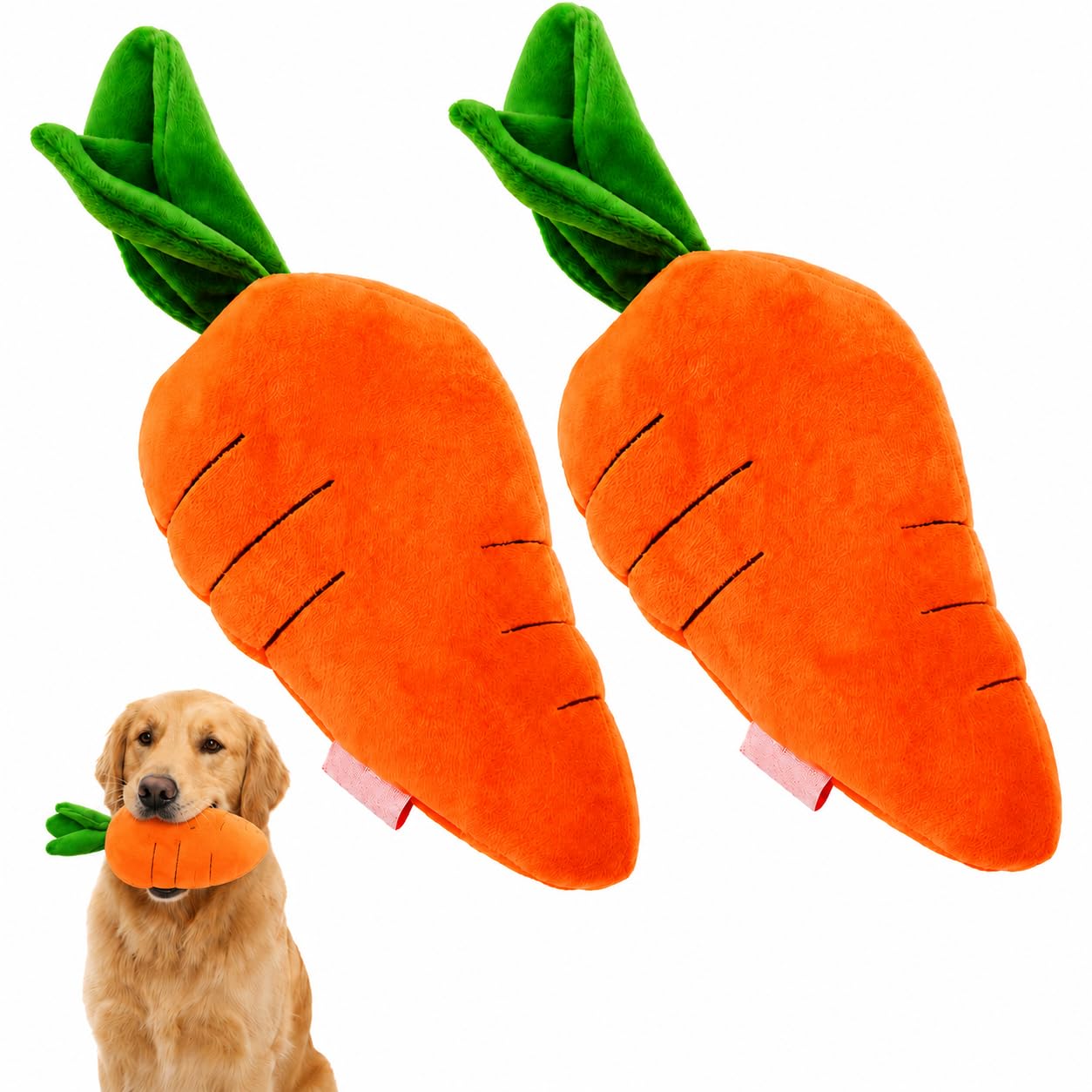 Poivgew 2-Piece Carrot Dog Toy, Medium Squeaky Dog Toys