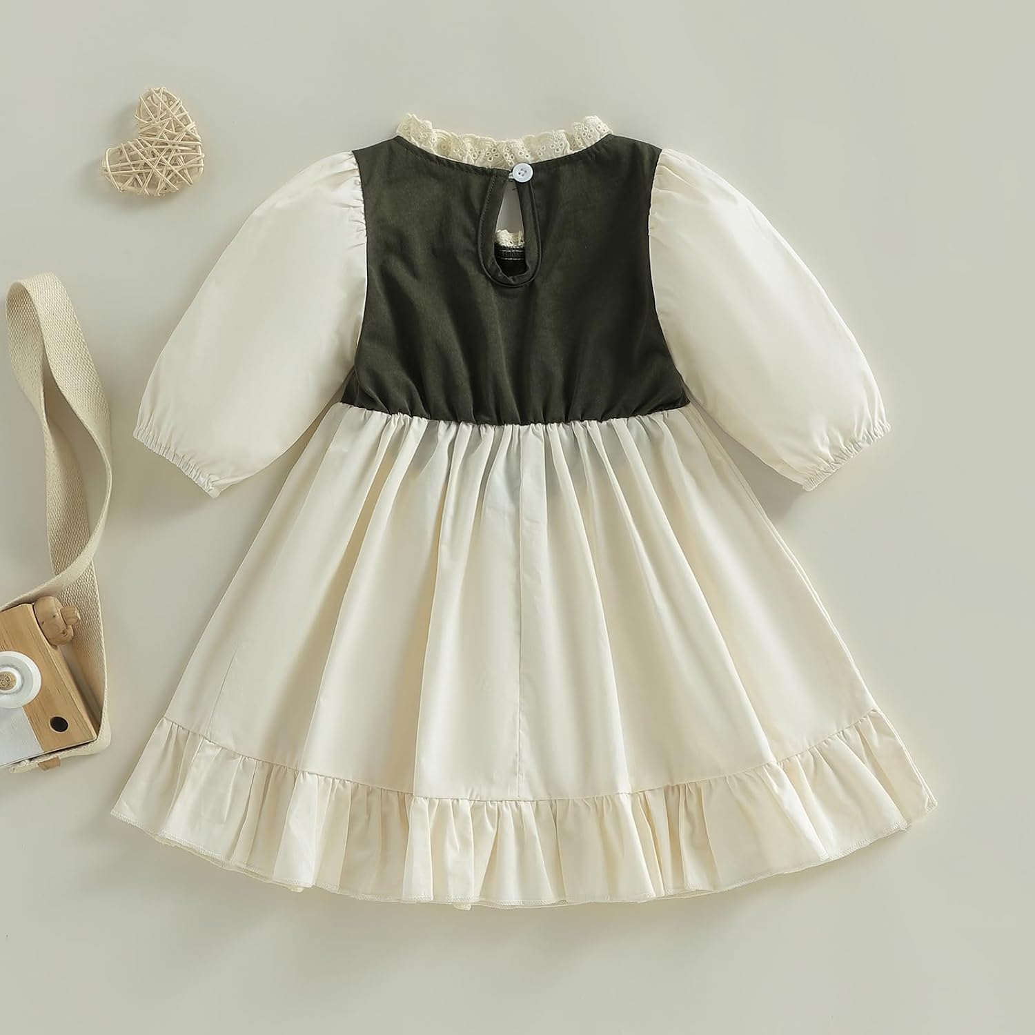 Toddler Girl Corset Front Tie Dress Lantern Princess Dresses Vintage Outfit