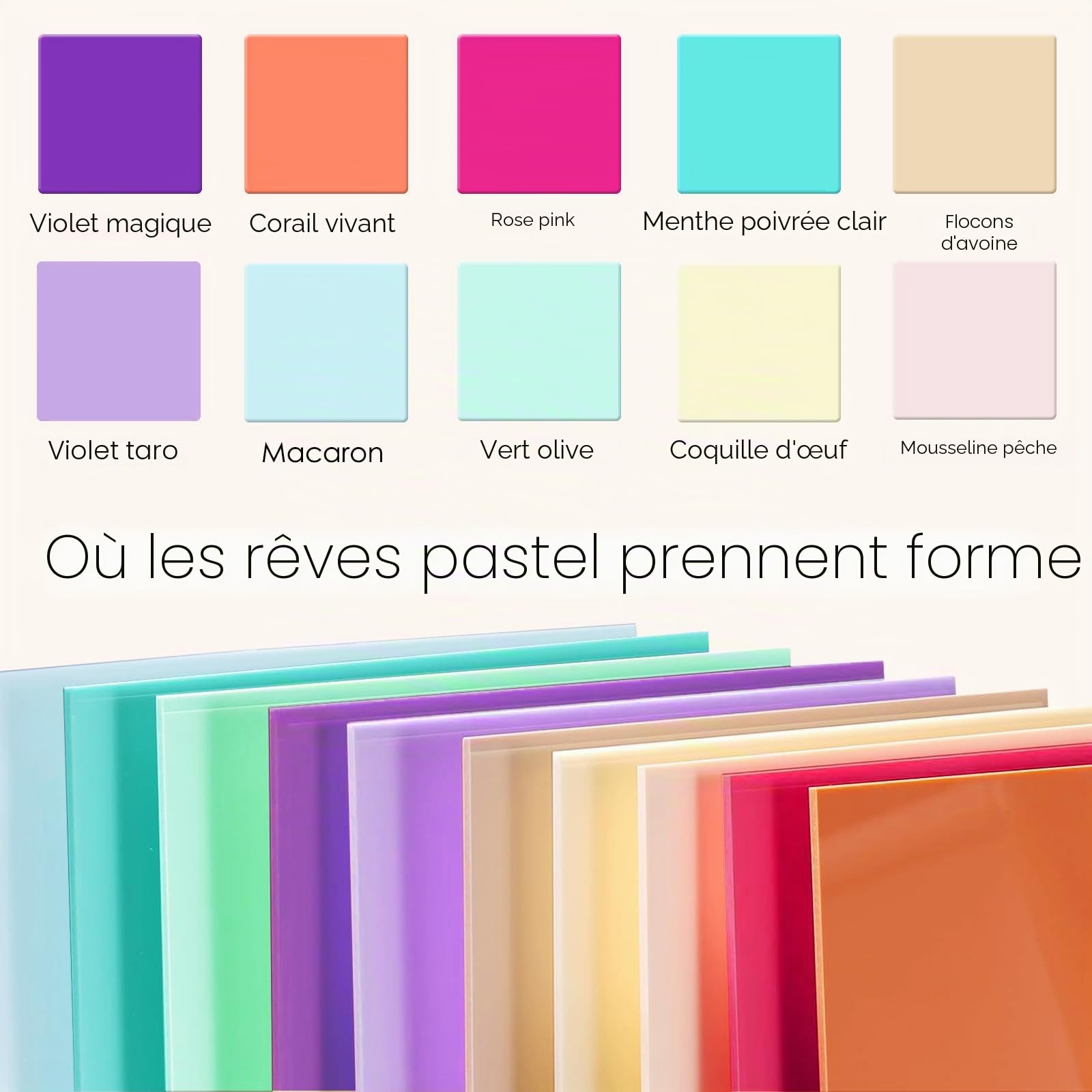 Lot de 10 plaques en plastique acrylique de 3 mm - Plaques de découpe laser colorées - Avec film de protection - Pour travaux manuels, bricolage, artisanat, cadre photo - 20 x 20 cm