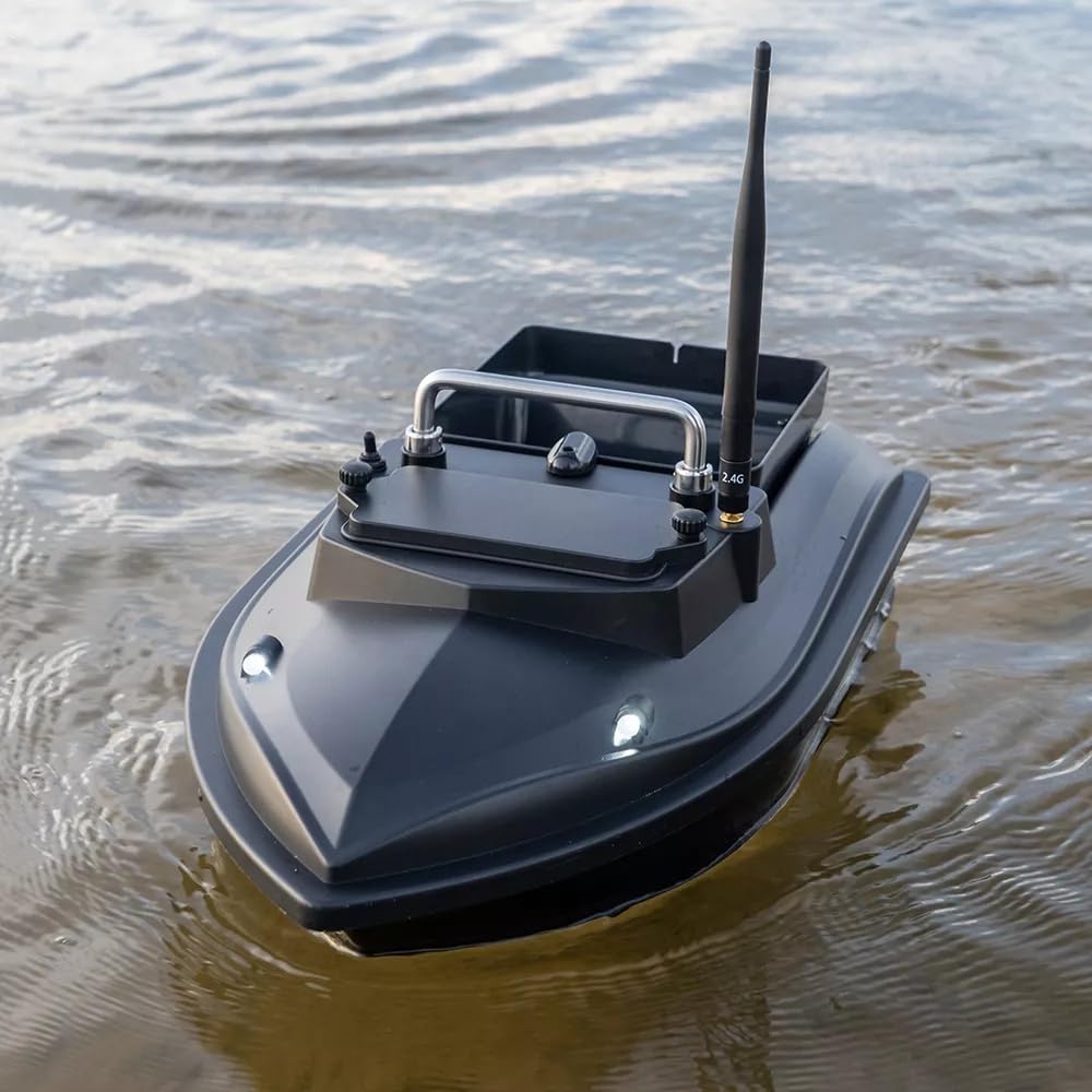 Bote de Pesca 500 m, Barco de Pesca RC, 2 kg, Carga con Bolso, Dispositivo alimentador de Peces, 500 m, Distancia de 2 kg, Cebo, Carga, Mando a Distancia, Barco (Verde) (Negro)